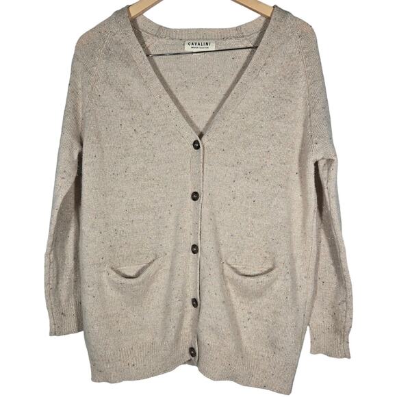 Cavalini Wool Metallic Button Up Colorful‎ Tan Long Sleeve Cardigan Small - Picture 1 of 9